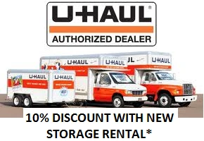 U-Haul authorized dealer: 10% discount with a new storage rental